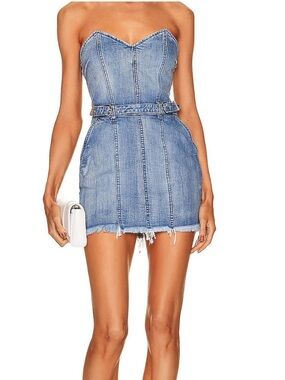 Retrofete Ashlyn Strapless Denim Mini Dress with Belt Size S